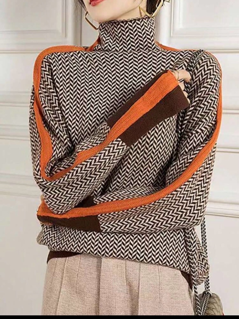SHEIN Color Block Turtleneck Sweater